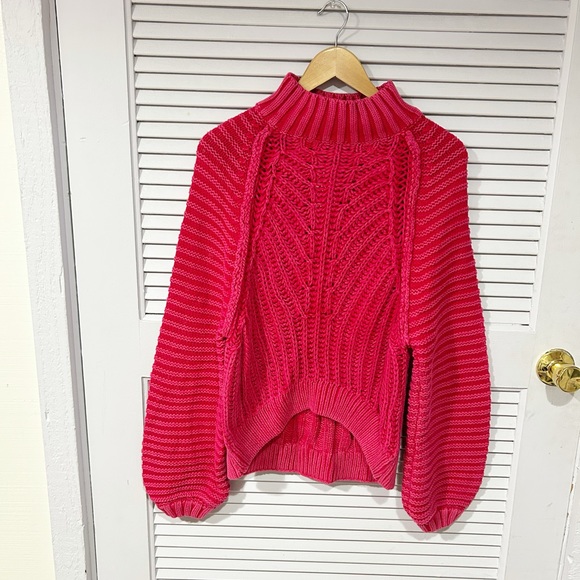 FREE PEOPLE CANDY BLOSSOM CABLEKNIT MOC NECK SZ SMALL NEW - Picture 1 of 9